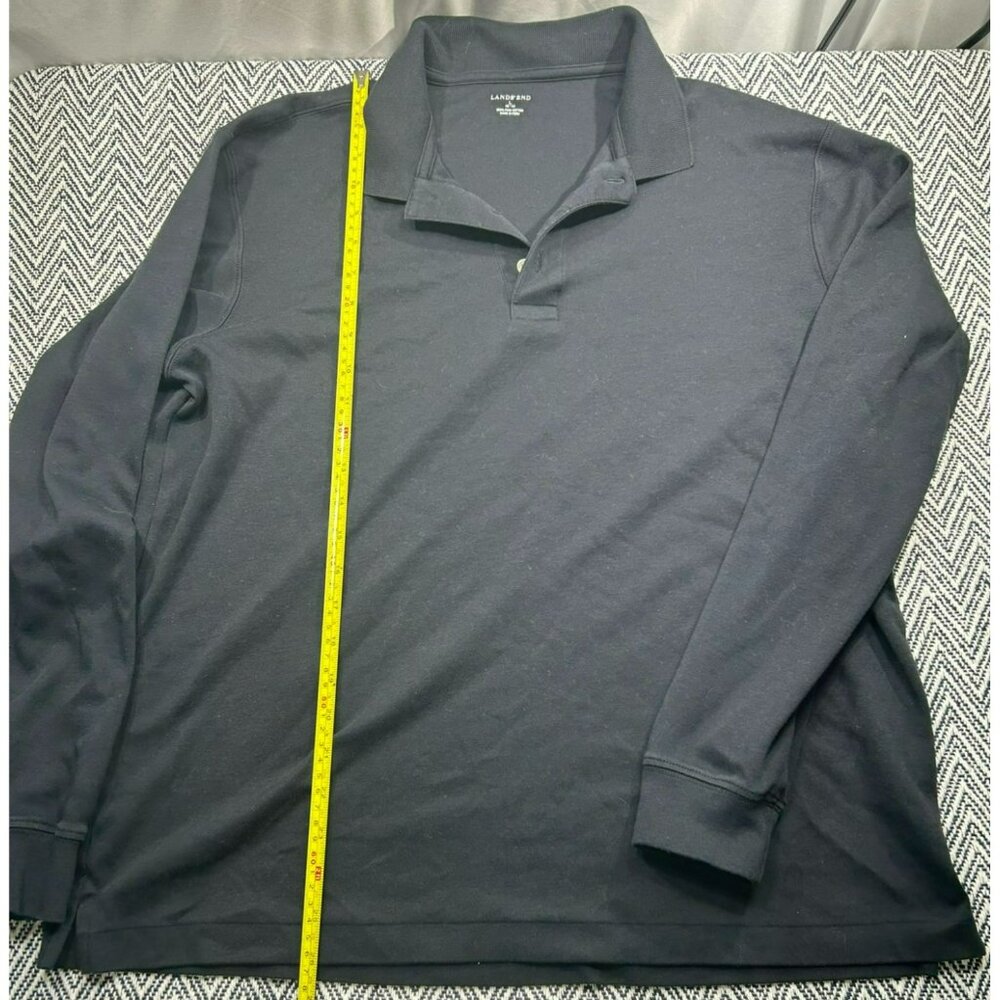 Lands End Men's Black Cotton Long Sleeve Polo Shirt Size L